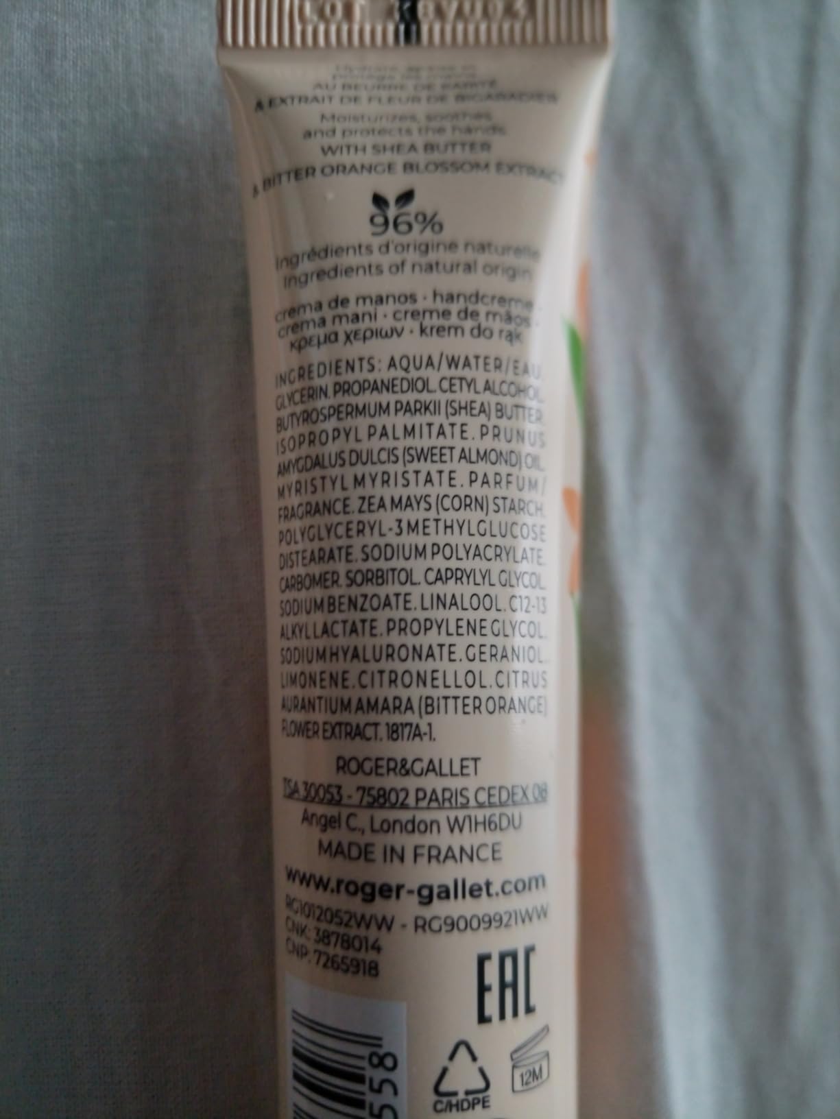 Roger&Gallet Crème Mains Bienfaisante Néroli 30 ml Unité