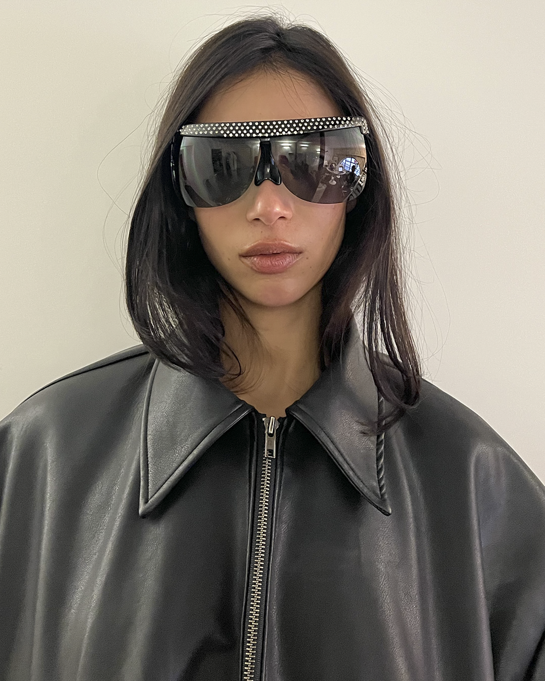 Courrèges 7853 lunettes masque oversize bleu strass