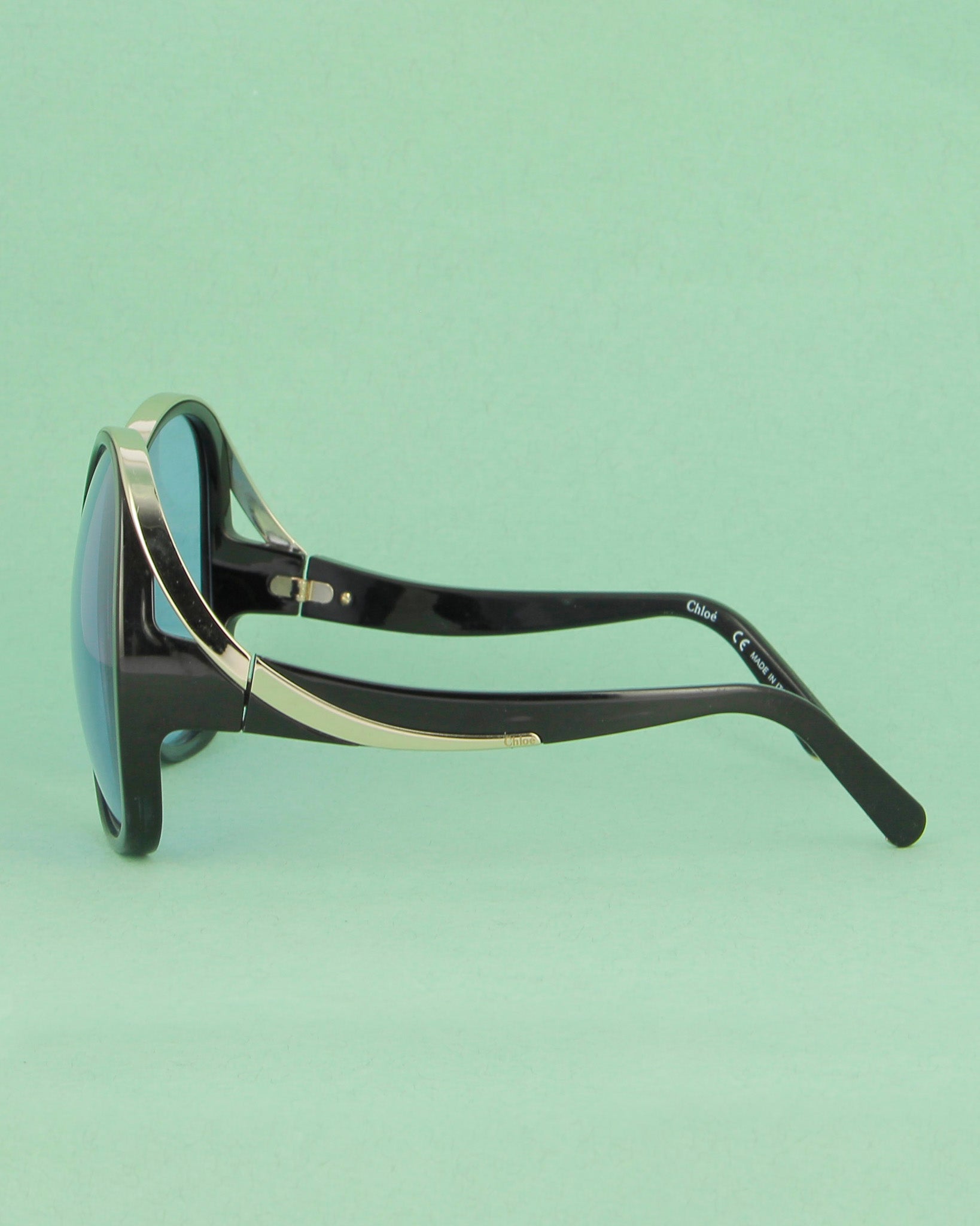 Chloé CE71 lunettes de soleil noir oversize verres bleus